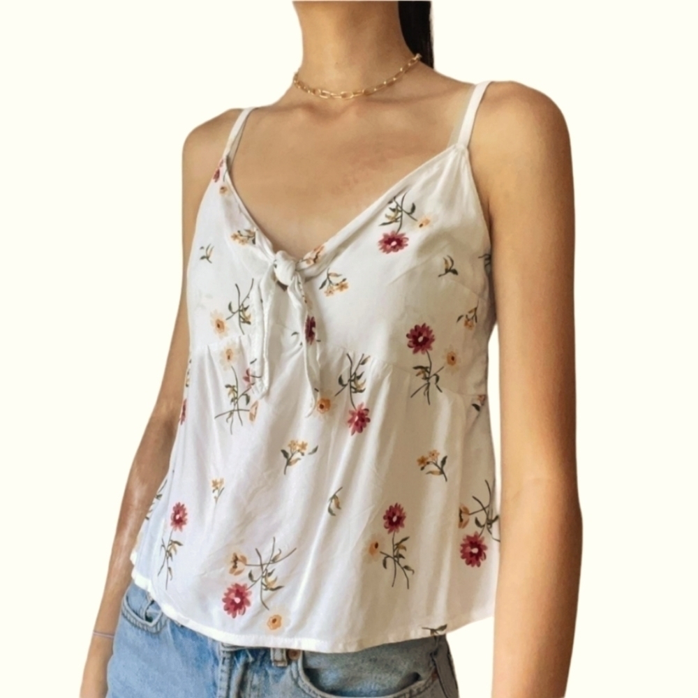 HOLLISTER LADIES TIE FRONT FLORAL TANK TOP- S